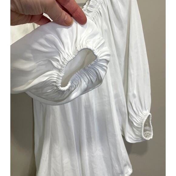 Alice & Trixie by Angela George White Cinch Waist Bubble Sleeve Blouse Sz Small - Picture 7 of 8